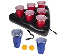 MIJOMA Juego de beber, pong de cerveza humana, juego con sombrero inflable, 12 vasos de plástico y 2 bolas, aperitivo, juego, fiesta en el jardín, fiesta en casa