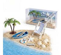 MIJOMA Juego de decoración marítima en miniatura con silla de playa y barco - DIY decoración para baño, idea de regalo, envoltura de cupones, conchas y arena, diseño aleatorio rojo o azul