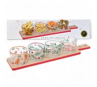 MIJOMA Juego de mesa de Navidad X-MAS - Tabla de madera de 5 piezas con cuencos de cristal - Perfecto para tapas, quesos, salsas y dulces