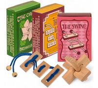 MIJOMA Juego de puzles de madera 3D, juego de 3 puzles, diseño retro de caja de cerillas, juego de ajos clásico de madera, mini rompecabezas para adultos y niños, color aleatorio