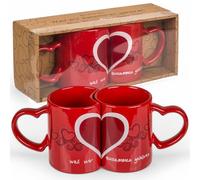 MIJOMA Juego de tazas dobles con asa en forma de corazón, de cerámica, 8,3 cm, apta para lavavajillas y microondas, para parejas