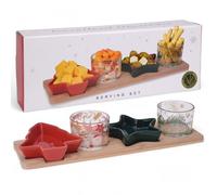 MIJOMA Juego de vajilla de Navidad X-MAS - Tabla de madera de 5 piezas con cuencos de porcelana y cristal - Perfecto para tapas, quesos, salsas y dulces