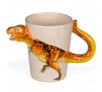 MIJOMA Juego de vasos de dinosaurio con asa 3D de Dolomita, aprox. 300 ml, tazas infantiles con motivos de dinosaurios, pintadas a mano, taza de cerámica para niños y niñas (T-Rex)