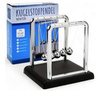MIJOMA Newton Péndulo clásico en miniatura, aprox. 9 x 9 cm, 5 bolas, decoración física para oficina y escritorio, acero inoxidable, plata-negro, ancho: 9 cm, altura: 9 cm, profundidad: 7,5 cm