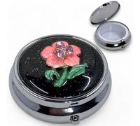MIJOMA Pastillero con diseño de flores - Caja de metal compacta con inserto de plástico redondo de 4 cm de diámetro - perfecto para viajes y bolso de mano
