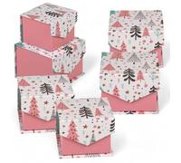 MIJOMA Pequeñas cajas de regalo con diseño de abeto, plegables, perfectas para regalos, vales y regalos de dinero, 11 x 10,8 x 8,6 cm y 8 x 7,9 x 6,1 cm (rosa, blanco y menta, juego de 6 unidades)