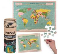 MIJOMA Puzzle de mapas del mundo de 300 piezas, juego educativo para niños y adultos, aprox. 50 x 35 cm, mapa del mundo vintage, idea de regalo, rompecabezas en tubo de cartón decorativo, juguete