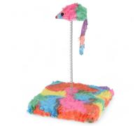 MIJOMA Ratón de juego colorido en espiral, promueve la actividad y el instinto de caza de tu gato, juguete para gatos con base de madera y felpa, muelle espiral de 20 cm, 15 x 15 cm (color arcoíris)