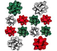 MIJOMA Set de cinta de grogrén de poli para envolver regalos, para manualidades y embalaje, colores brillantes y mate (12 unidades de lazos, plata, rojo y verde)