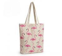 MIJOMA Shopper Flamingo - Bolsa de tela moderna de 43 x 34 cm de mezcla de algodón con estampado de flamenco rosa - Bolsa de la compra con asas largas - Bolsa reutilizable