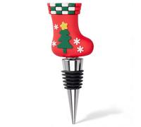 MIJOMA Tapón para botellas de Navidad, cierre reutilizable de metal y silicona, hermético y decorativo, decoración de mesa para las fiestas (calcetín navideño con diseño de árbol)