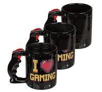 MIJOMA Taza de café con mango controlador, taza de café de cerámica, capacidad 300 ml, para bebidas calientes y frías con efecto térmico (I love gaming)