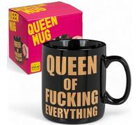 MIJOMA Taza de café Queen XL con texto en inglés "Queen of F***ing Everything", taza grande de 850 ml, idea de regalo para mujeres poderosas