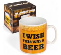 MIJOMA Taza de café XL con texto "I Wish This Was a Beer", taza grande de 800 ml, idea de regalo para los amantes de la cerveza