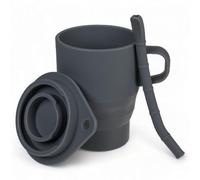 MIJOMA Taza de viaje de silicona extensible con tapa y pajita, taza de café de viaje plegable, taza de café de silicona reutilizable, calidad alimentaria, 150-280 ml, aprox. 10 x 10 cm (gris claro)