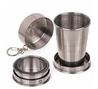 MIJOMA Vaso de chupito plegable con llavero - Mini vaso de chupito de acero inoxidable para viajes, camping, festivales y fiestas - Vaso de chupito de viaje compacto, inoxidable y duradero