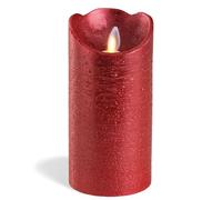 MIJOMA Vela LED de cera auténtica con llama realista, temporizador y funciona con pilas, vela LED para interiores con luz blanca cálida, aspecto natural (7,5 cm de diámetro x 15 cm, rosa - patrón de