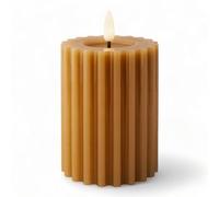 MIJOMA Vela LED de cera auténtica con llama realista, temporizador y funciona con pilas, vela LED para interiores con luz blanca cálida, aspecto natural (caramelo, patrón de ranura vertical, diámetro