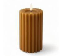 MIJOMA Vela LED de cera auténtica con llama realista, temporizador y funciona con pilas, vela LED para interiores con luz blanca cálida, aspecto natural (caramelo, patrón de ranuras verticales,