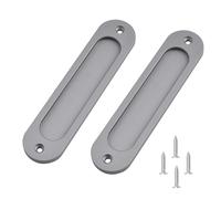 MiJunHD Tirador de puerta corrediza empotrable, 2 unidades, ovalado, color gris mate, 180 x 40 mm, aleación de aluminio sólido, mango inferior plano con tornillos para puerta corrediza de granero,
