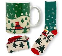 MIK funshopping Taza de Navidad | Taza de cerámica de alta calidad con diseño navideño | Ideal para bebidas calientes y frías | Bosque invernal 300ml con calcetines