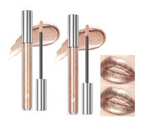 Mikabila Lippenstift Metallic Glanz Finish, Lápiz Labial de Larga Duración con Brillo de Diamante,Barra de Labios Brillo Metálico,Brillo Labios Purpurina,Lápices Labiales (light Golden+Sunset Golden)