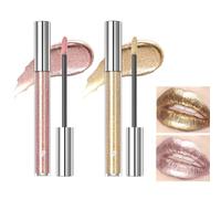 Mikabila Lippenstift Metallic Glanz Finish, Lápiz Labial de Larga Duración con Brillo de Diamante,Barra de Labios Brillo Metálico,Brillo Labios Purpurina,Lápices Labiales(Light Pink+Golden)