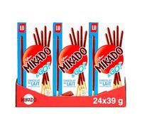 Mikado & Go!, Palitos de Galleta Crujientes, Cubiertos con Chocolate con Leche, Pack de 24 x 39 gr