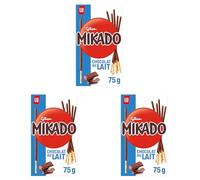 Mikado LU, Palitos de Galleta Crujientes, Cubiertos de Chocolate con Leche, 75 g (Paquete de 3)
