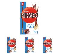 Mikado LU, Palitos de Galleta Crujientes, Cubiertos de Chocolate con Leche, 75 g (Paquete de 4)