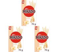 Mikado, Palitos de Galleta Crujientes Cubiertos de Chocolate Blanco, Pack de 70 g (Paquete de 3)