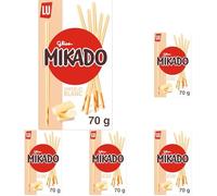 Mikado, Palitos de Galleta Crujientes Cubiertos de Chocolate Blanco, Pack de 70 g (Paquete de 5)