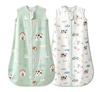 MIKAFEN Pack 2 Sacos Dormir Bebé Sin Mangas Verano 0,5 TOG 0-6 Meses | 100% AlgodóN, Lavable A MáQuina,DiseñO Envolvente Con Amplio Bajo,Granja de Animales