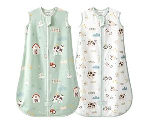MIKAFEN Pack 2 Sacos Dormir Bebé Sin Mangas Verano 0,5 TOG 0-6 Meses | 100% AlgodóN, Lavable A MáQuina,DiseñO Envolvente Con Amplio Bajo,Granja de Animales