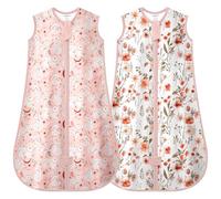 MIKAFEN Pack de 2 Sacos de Dormir Bebé Verano 0,5 TOG, 100% Algodón Saco de Dormir Infantil de Verano para Niños y Niñas, Rosa Animales y Flores, 24-36 Meses
