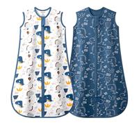 MIKAFEN Pack de 2 Sacos de Dormir Bebé Verano 0,5 TOG, 100% Algodón Saco de Dormir Infantil de Verano para Niños y Niñas, Dinosaurio y Azul Oscuro, 6-14 Meses