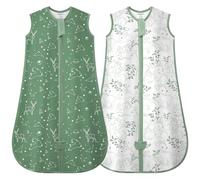 MIKAFEN Pack de 2 Sacos de Dormir Bebé Verano 0,5 TOG, Algodón Saco de Dormir Infantil de Verano para Niños y Niñas, Constelación y Zorro Verde, 0-6 Meses