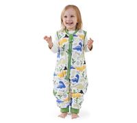 MIKAFEN Saco de Dormir de Invierno para bebé, 100% algodón, Saco de Dormir para niños 2,5 TOG con piernas,85-95cm/18-36 Meses,Dinosaurio Verde