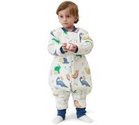 MIKAFEN Saco de Dormir para bebé de Manga Larga con pies 3,5 TOG Invierno, Saco de Dormir de Invierno para niños con piernas, Dinosaurio Verde de 85-95 cm