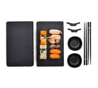 mikamax Juego de sushi para 2 personas, color negro, con 2 palillos, 2 cuencos de salsa de soja y 2 platos para servir