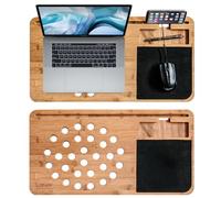 Mikamax - Lapzer Laptop Desk - Soporte Ordenador portatil - Mesa para Laptop - Grande - 100% Bambú - 59 x 31 x 2 cms - Lap desks - Soporte para Tablet - Incluye Mousepad y Compartimentos adicionales