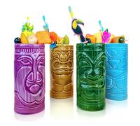 Mikamax - Tiki Mugs Set - Juego de 4 cócteles de cerámica - Copas de cóctel - Copas de Bar Tiki - Taza de Cerámica - 29 x 8 x 15 cm - Copas para Cocteles - Coctel de Piña Colada