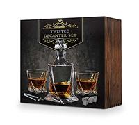 Mikamax - Twisted Decanter Set - Juego de decantador y vaso de whisky - 2 vasos - 9 piedras de whisky - Caja de regalo de madera - Whiskey Decanter And Glass Set