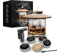Mikamax Whisky Smoker Set - Fumador de Whisky - Ahumador de Bebidas - Ahumador de Cócteles - Astillas de Madera para Fumar - Infusor de Humo - 4 Aromas - Incluye Encendedor Jet