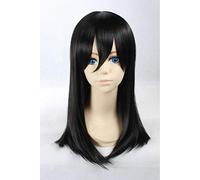 Mikasa.Ackerman 50cm negro medio largo recto sintético Cosplay Anime peluca + gorro de peluca negro