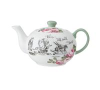 Mikasa and The V&A - Mini tetera pequeña con tapa para uno, 400 ml, té de Alicia en el país de las maravillas, porcelana de hueso, apta para lavavajillas y en caja de regalo