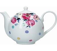 Mikasa Clovelly - Tetera blanca con lunares multicolor y diseño floral, porcelana, 1 litro, color blanco