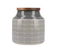 Mikasa Drift - Recipiente de cerámica para té, café o azúcar, diseño Batik Gris Decorado a Mano, Tapa de Madera, 12,5 x 12 cm, 900 ml