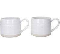 Mikasa Farmhouse Tazas de Gres con Corazones, Juego de 2 Tazas para Té, Café y Chocolate Caliente, 380ml - Caja de Regalo, Apto para Lavavajillas y Microondas