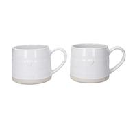 Mikasa Farmhouse Tazas de Gres con Corazones, Juego de 2 Tazas para Té, Café y Chocolate Caliente, 380ml - Caja de Regalo, Apto para Lavavajillas y Microondas